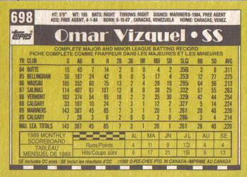 1990 O-Pee-Chee #698 Omar Vizquel Back