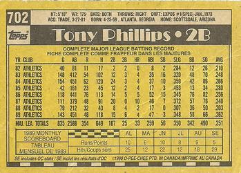 1990 O-Pee-Chee #702 Tony Phillips Back