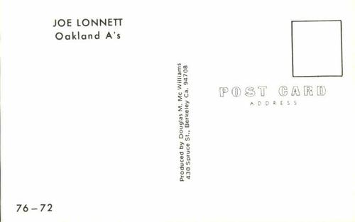 1976 Doug McWilliams Postcards #76-72 Joe Lonnett Back