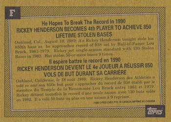1990 O-Pee-Chee - Wax Box Bottom Panels Singles #F Rickey Henderson Back