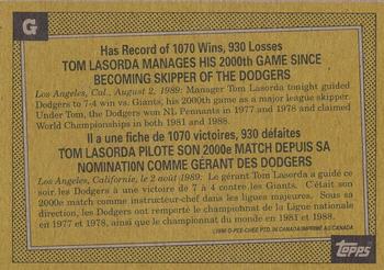 1990 O-Pee-Chee - Wax Box Bottom Panels Singles #G Tom Lasorda Back