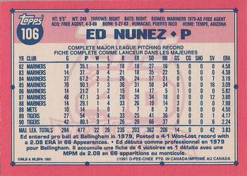 1991 O-Pee-Chee #106 Ed Nunez Back