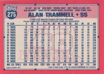 1991 O-Pee-Chee #275 Alan Trammell Back