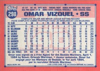 1991 O-Pee-Chee #298 Omar Vizquel Back
