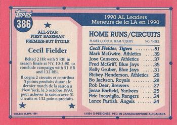 1991 O-Pee-Chee #386 Cecil Fielder Back