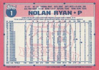 1991 O-Pee-Chee #1 Nolan Ryan Back
