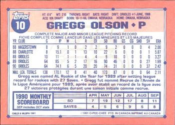 1991 O-Pee-Chee #10 Gregg Olson Back