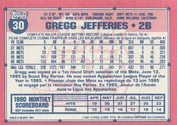 1991 O-Pee-Chee #30 Gregg Jefferies Back
