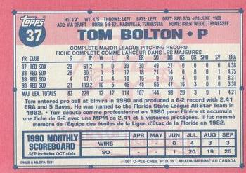 1991 O-Pee-Chee #37 Tom Bolton Back