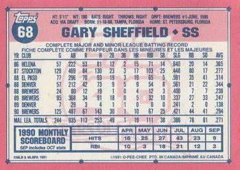 1991 O-Pee-Chee #68 Gary Sheffield Back