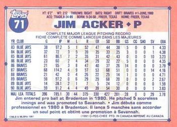 1991 O-Pee-Chee #71 Jim Acker Back