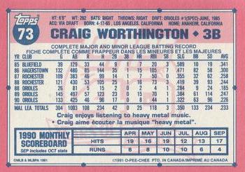 1991 O-Pee-Chee #73 Craig Worthington Back