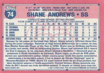 1991 O-Pee-Chee #74 Shane Andrews Back