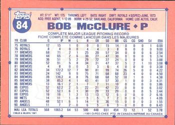 1991 O-Pee-Chee #84 Bob McClure Back