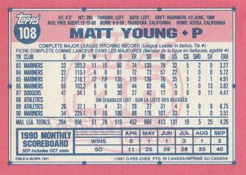 1991 O-Pee-Chee #108 Matt Young Back