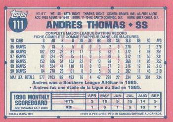 1991 O-Pee-Chee #111 Andres Thomas Back