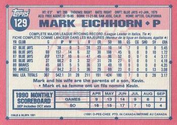 1991 O-Pee-Chee #129 Mark Eichhorn Back