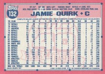 1991 O-Pee-Chee #132 Jamie Quirk Back