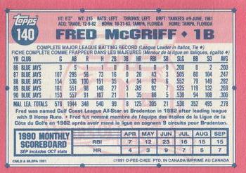 1991 O-Pee-Chee #140 Fred McGriff Back