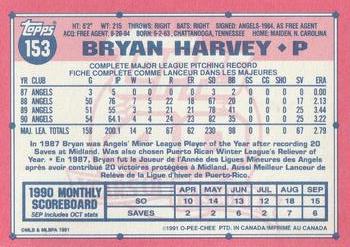 1991 O-Pee-Chee #153 Bryan Harvey Back