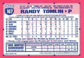 1991 O-Pee-Chee #167 Randy Tomlin Back