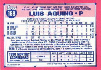 1991 O-Pee-Chee #169 Luis Aquino Back