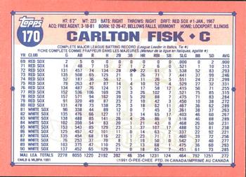 1991 O-Pee-Chee #170 Carlton Fisk Back