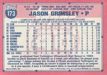 1991 O-Pee-Chee #173 Jason Grimsley Back