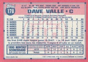 1991 O-Pee-Chee #178 Dave Valle Back