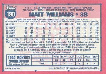 1991 O-Pee-Chee #190 Matt Williams Back