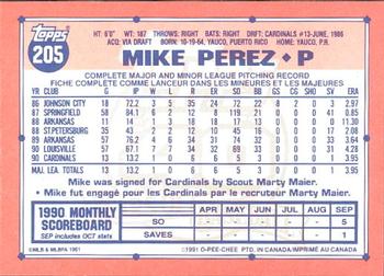 1991 O-Pee-Chee #205 Mike Perez Back