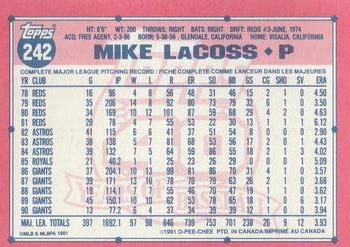 1991 O-Pee-Chee #242 Mike LaCoss Back