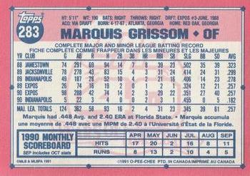 1991 O-Pee-Chee #283 Marquis Grissom Back