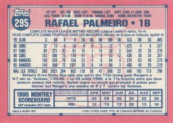 1991 O-Pee-Chee #295 Rafael Palmeiro Back