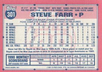 1991 O-Pee-Chee #301 Steve Farr Back