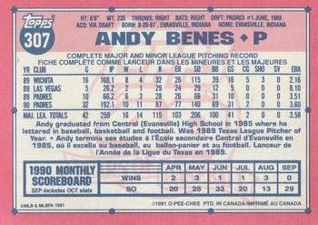 1991 O-Pee-Chee #307 Andy Benes Back