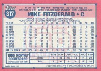 1991 O-Pee-Chee #317 Mike Fitzgerald Back