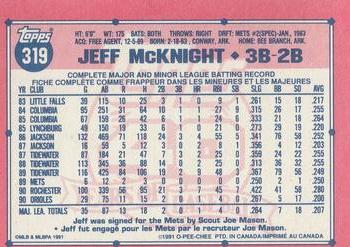 1991 O-Pee-Chee #319 Jeff McKnight Back