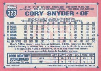 1991 O-Pee-Chee #323 Cory Snyder Back