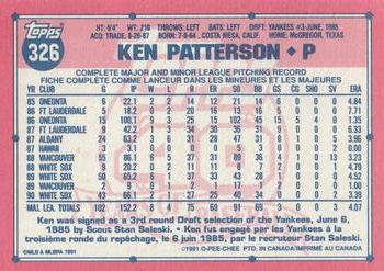 1991 O-Pee-Chee #326 Ken Patterson Back