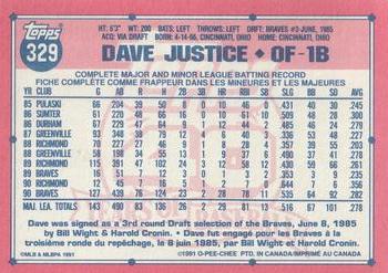 1991 O-Pee-Chee #329 Dave Justice Back