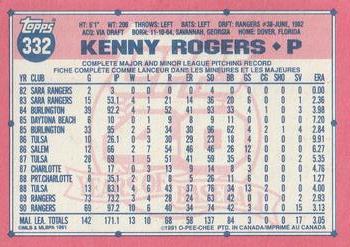 1991 O-Pee-Chee #332 Kenny Rogers Back