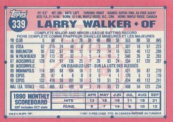 1991 O-Pee-Chee #339 Larry Walker Back