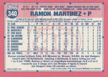 1991 O-Pee-Chee #340 Ramon Martinez Back