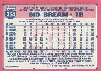 1991 O-Pee-Chee #354 Sid Bream Back