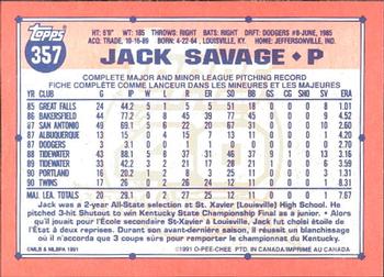 1991 O-Pee-Chee #357 Jack Savage Back