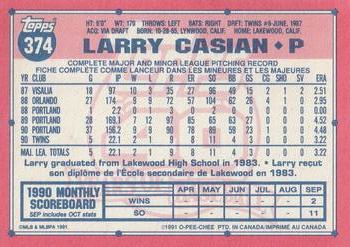 1991 O-Pee-Chee #374 Larry Casian Back