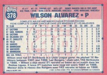 1991 O-Pee-Chee #378 Wilson Alvarez Back