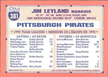 1991 O-Pee-Chee #381 Jim Leyland Back