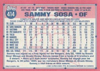 1991 O-Pee-Chee #414 Sammy Sosa Back